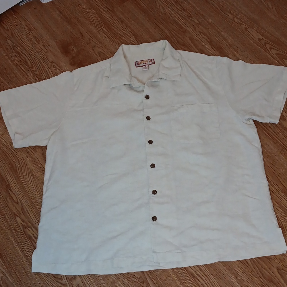 Caribbean Joe Men's  XL Linen Tan Button Down Short Sleeve Shirt